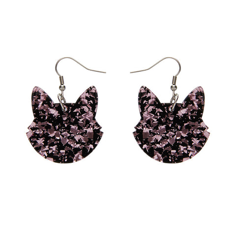 Solid Cat Head Chunky Glitter Resin Drop Earrings - Pink