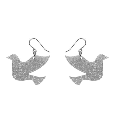 Dove Glitter Resin Drop Earrings - Silver