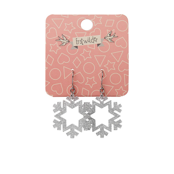 Snowflake - Glitter Resin Drop Earring - Silver