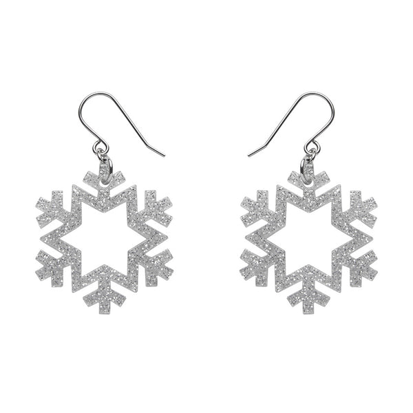 Snowflake - Glitter Resin Drop Earring - Silver