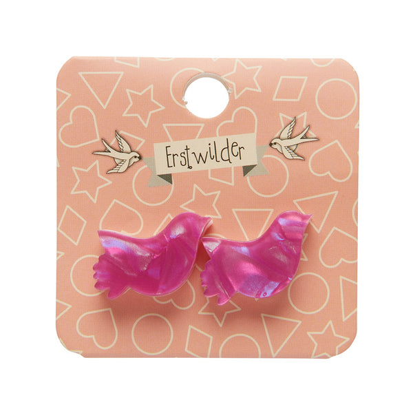 Bird Textured Glitter Resin Stud Earrings - Fuchsia