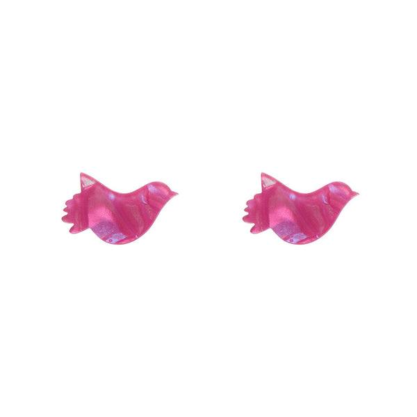 Bird Textured Glitter Resin Stud Earrings - Fuchsia