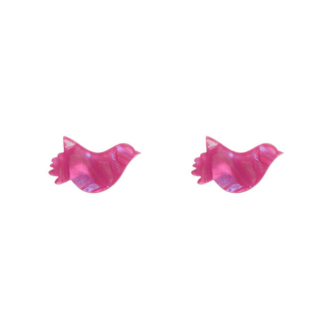 Bird Textured Glitter Resin Stud Earrings - Fuchsia