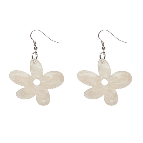 Flower Ripple Glitter Resin Drop Earrings - Cream