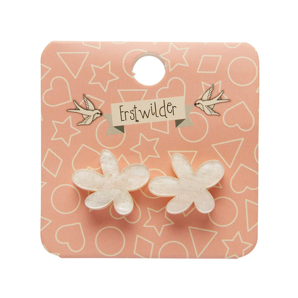 Flower Ripple Glitter Resin Stud Earrings - Cream