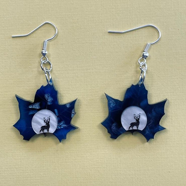 Midnight Deer Leaf Earrings