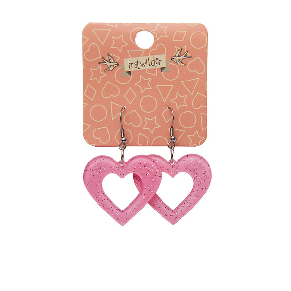 Heart Glitter Resin Drop Earrings - Pink