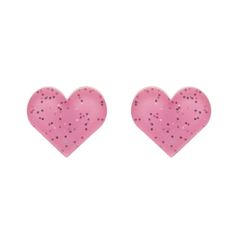 Heart Glitter Resin Stud Earrings - Pink