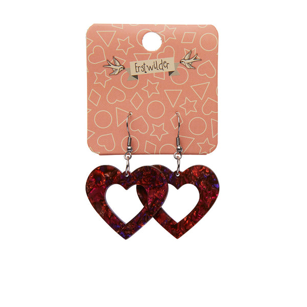 Heart Lava Resin Drop Earrings - Red