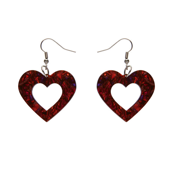 Heart Lava Resin Drop Earrings - Red