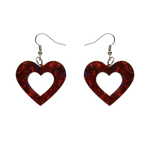 Heart Lava Resin Drop Earrings - Red