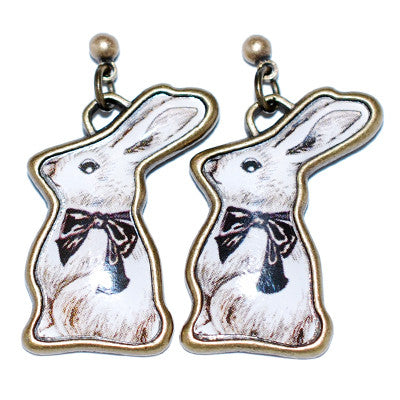 White Rabbit Antique Hanging Stud Earrings