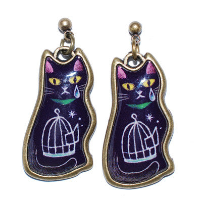 Purple Cat Antique Hanging Stud Earrings