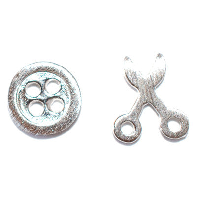 Silver Scissor & Button Stud Earrings