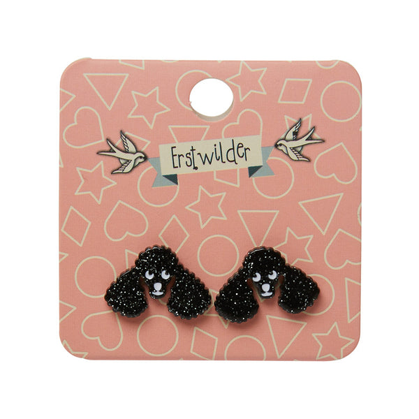 Poodle Glitter Stud Earrings - Black