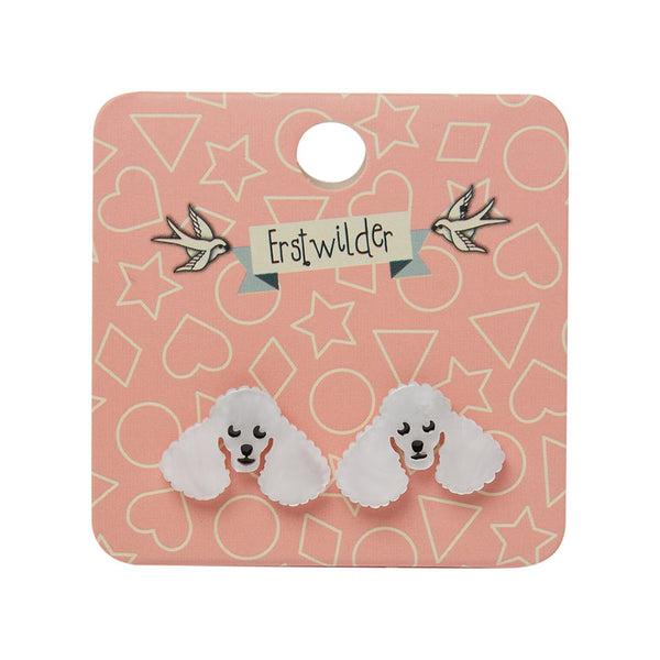 Poodle Glitter Stud Earrings - White