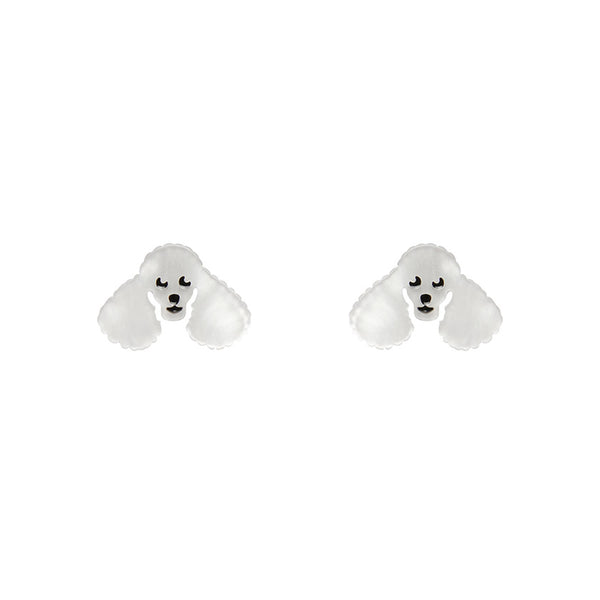 Poodle Glitter Stud Earrings - White