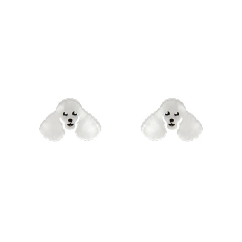 Poodle Glitter Stud Earrings - White