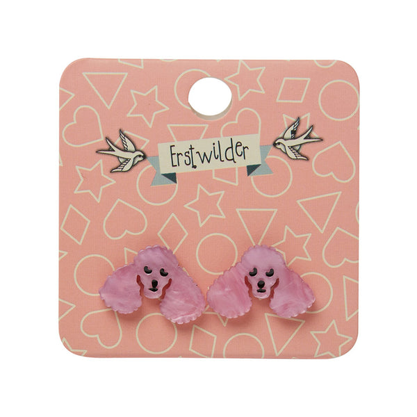Poodle Glitter Stud Earrings - Pink