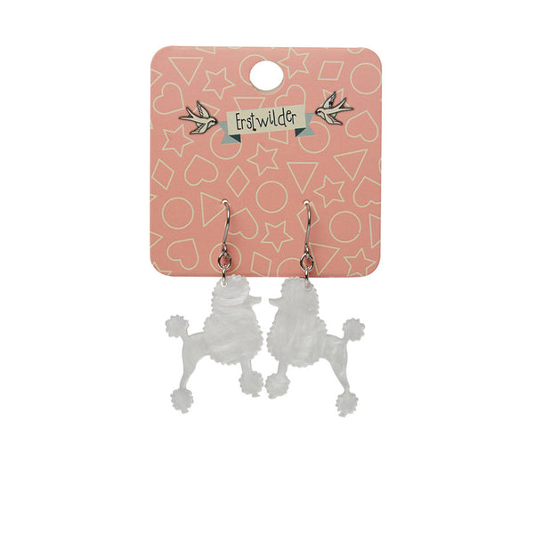 Poodle Glitter Hook Drop Earrings - White