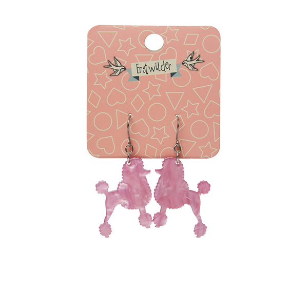 Poodle Glitter Hook Drop Earrings - Pink