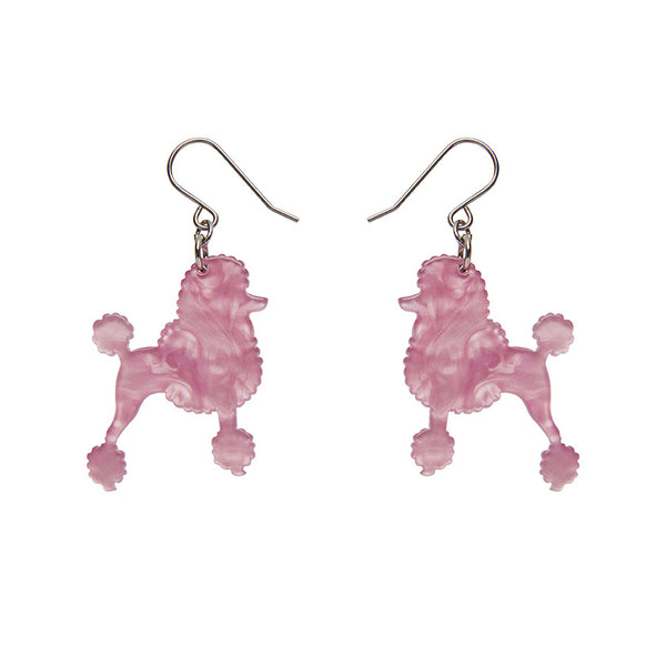 Poodle Glitter Hook Drop Earrings - Pink