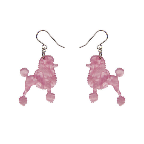Poodle Glitter Hook Drop Earrings - Pink
