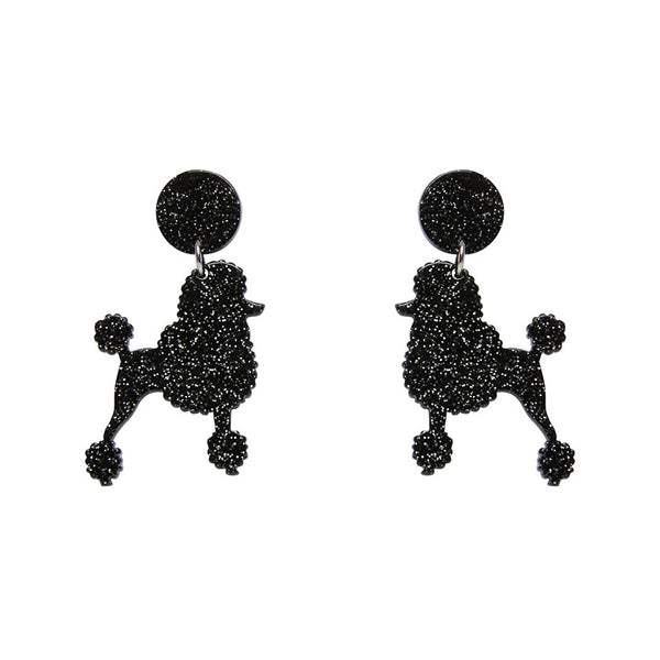 Poodle Glitter Post Drop Earrings - Black