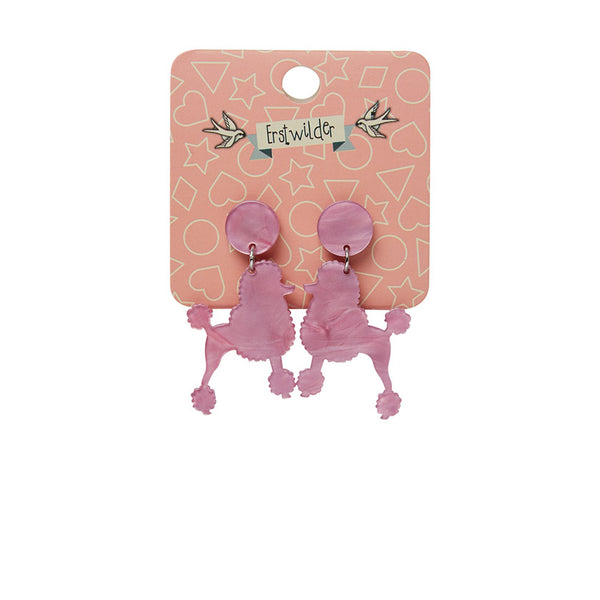 Poodle Glitter Post Drop Earrings - Pink