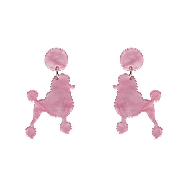 Poodle Glitter Post Drop Earrings - Pink