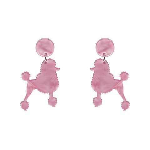 Poodle Glitter Post Drop Earrings - Pink