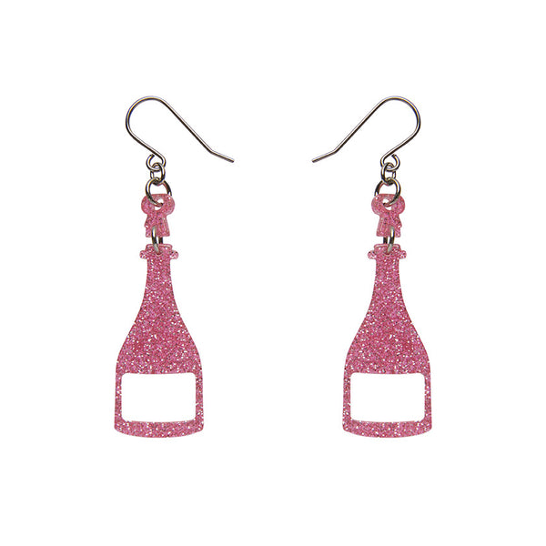Champagne Glitter Drop Earrings - Pink