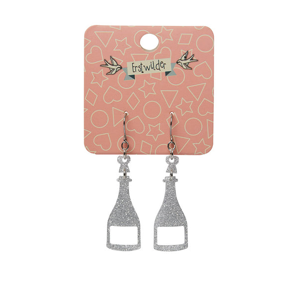 Champagne Glitter Drop Earrings - Silver