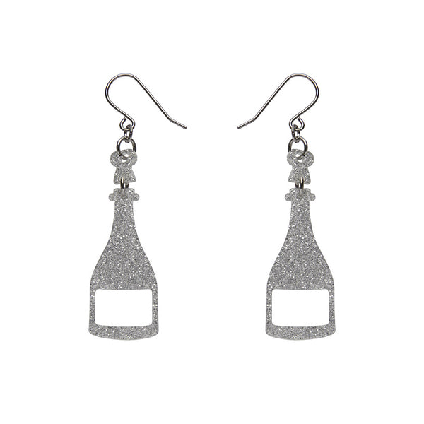Champagne Glitter Drop Earrings - Silver