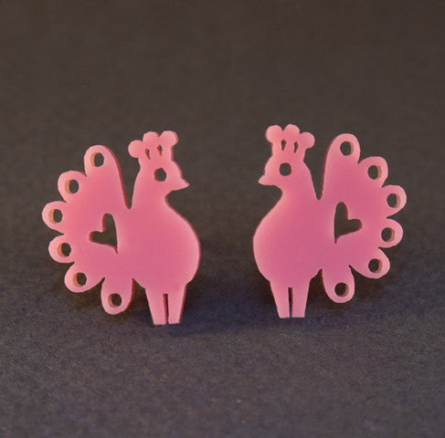 Pink Peacock Stud Earrings