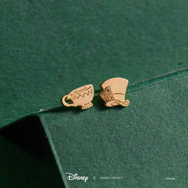 Mad Hat and Teacup Disney Earrings - Gold