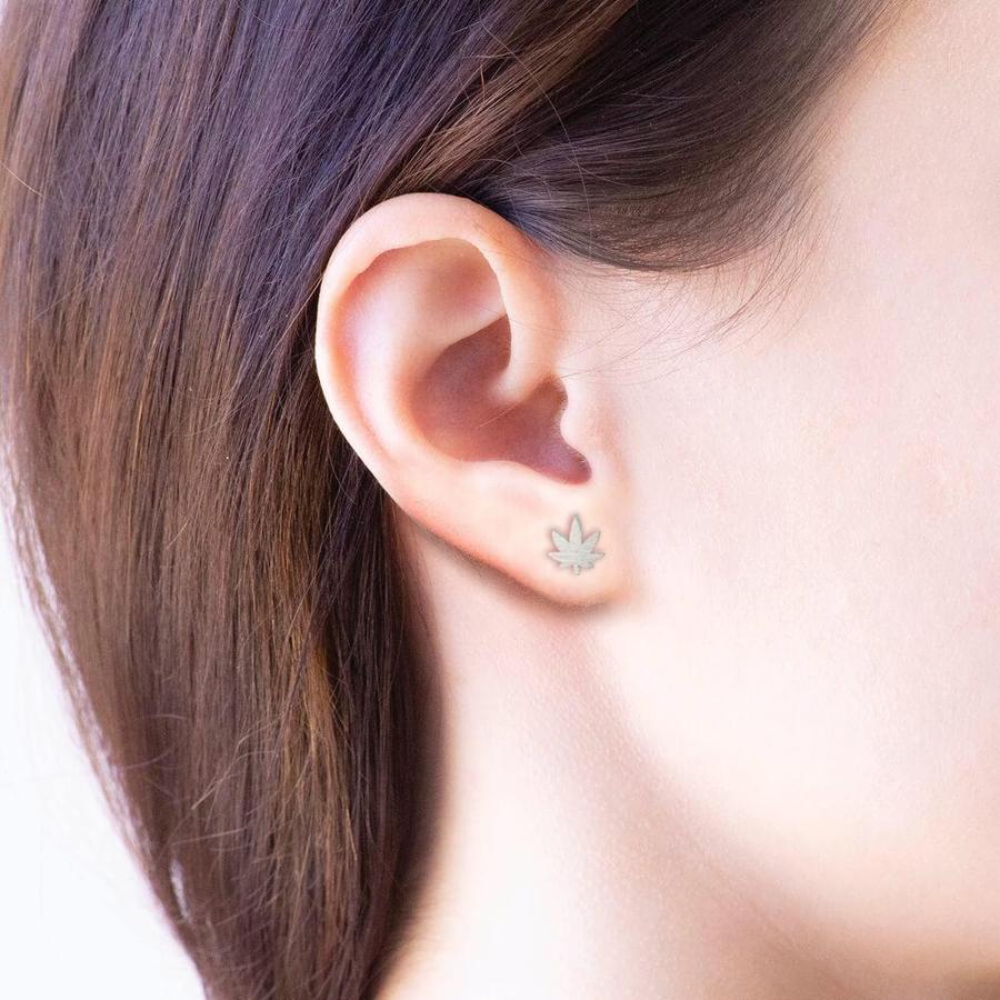 Gold Stud Earrings - Leaf Earrings With 14K Purity