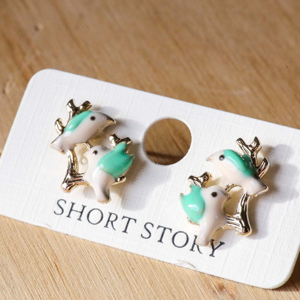 Funky Play Earrings Bird Duo Green
