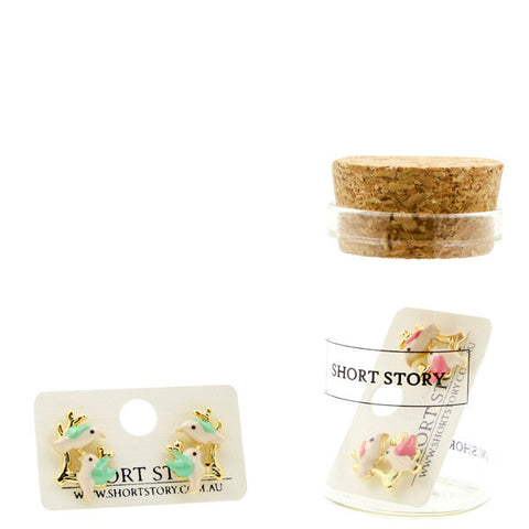 Funky Play Earrings Bird Duo Green