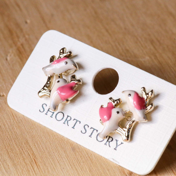 Funky Play Earrings Bird Duo Pink