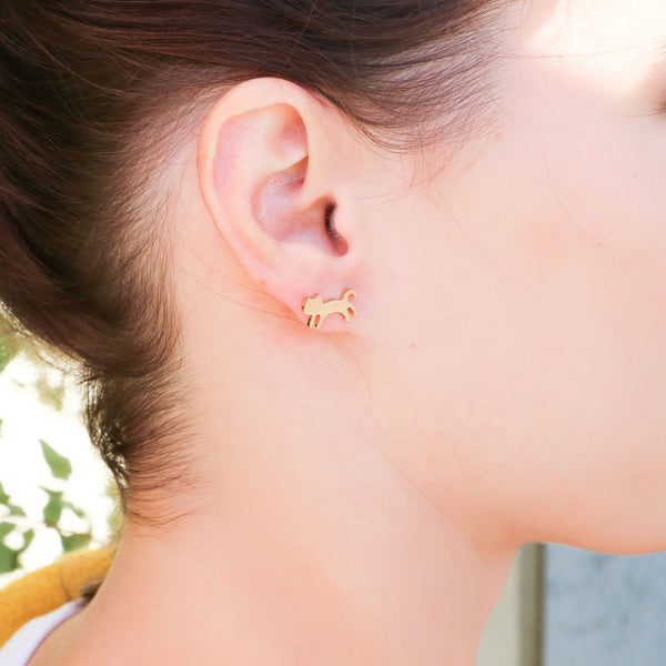 Jumping Cat Stud Earrings - Gold
