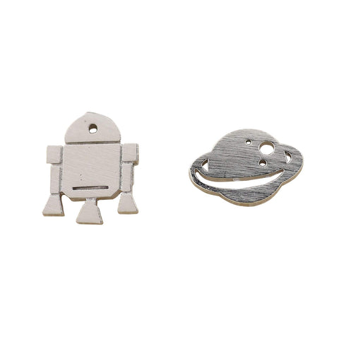 Spaceship & Planet Earrings - Silver