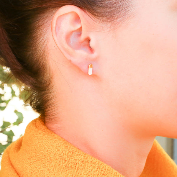 Sterling Ocean and Stone Earrings Oval Gold