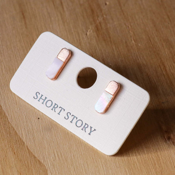 Sterling Ocean and Stone Earrings Oval Rose Gold