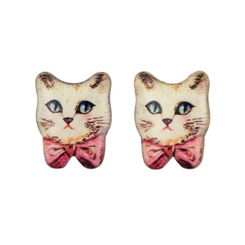 Pink Bow Cat Earrings