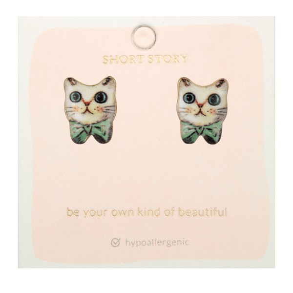Green Bow Cat Earrings