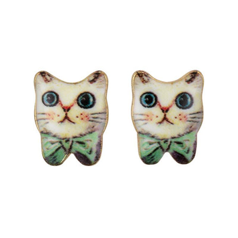 Green Bow Cat Earrings
