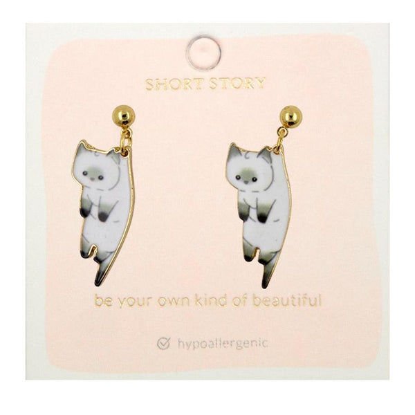 White Cat Drop Earrings