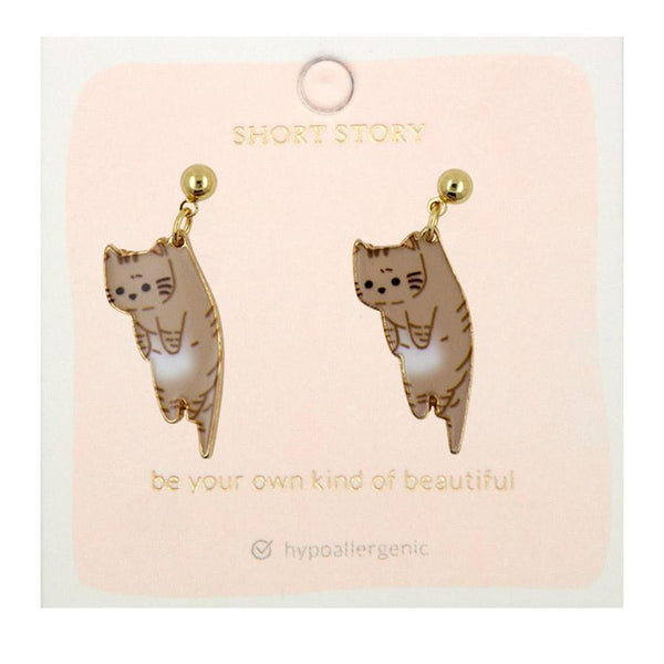 Brown Cat Drop Earrings