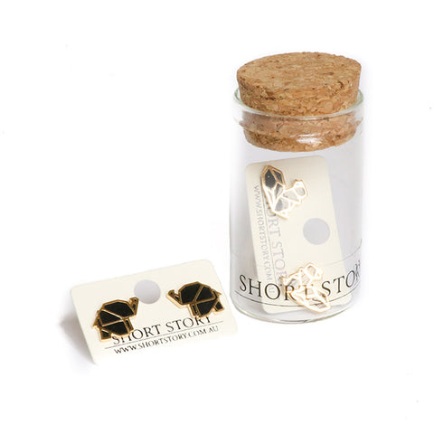 Origami Stencil Stud Earrings - Black Elephant